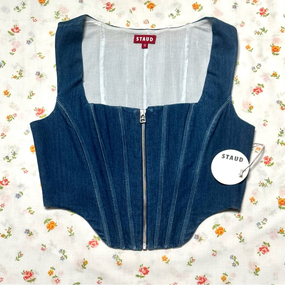 Staud Cindy Corset in Denim medium wash